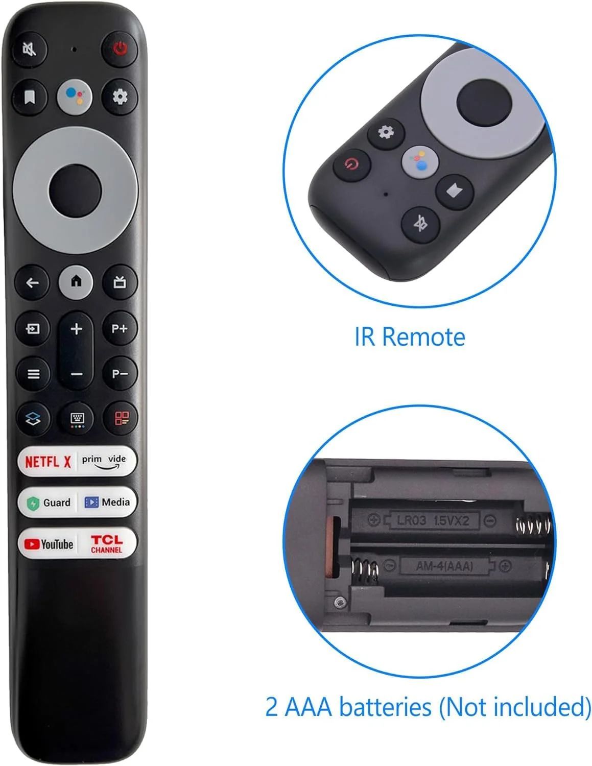 ریموت کنترل جایگزین RC902V برای تلویزیون هوشمند گوگل TCL با دکمه های نتفلیکس، پرایم ویدیو، یوتیوب، گارد، مدیا و کانال TCL (بدون عملکرد صوتی) ریموت کنترل جایگزین RC902V برای تلویزیون هوشمند گوگل TCL با دکمه های نتفلیکس، پرایم ویدیو، یوتیوب، گارد، مدیا و کانال TCL (بدون عملکرد صوتی)