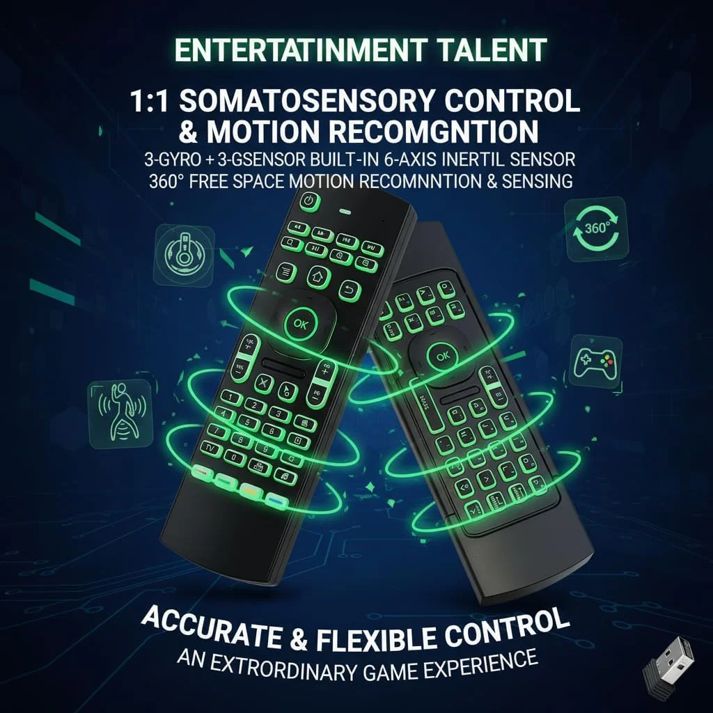 موس هوایی چندکاره MX3 2.4G با نور پس زمینه 7 رنگ، مینی کیبورد بی سیم و یادگیری کنترل از راه دور مادون قرمز برای اندروید باکس، پروژکتور، کامپیوتر و غیره