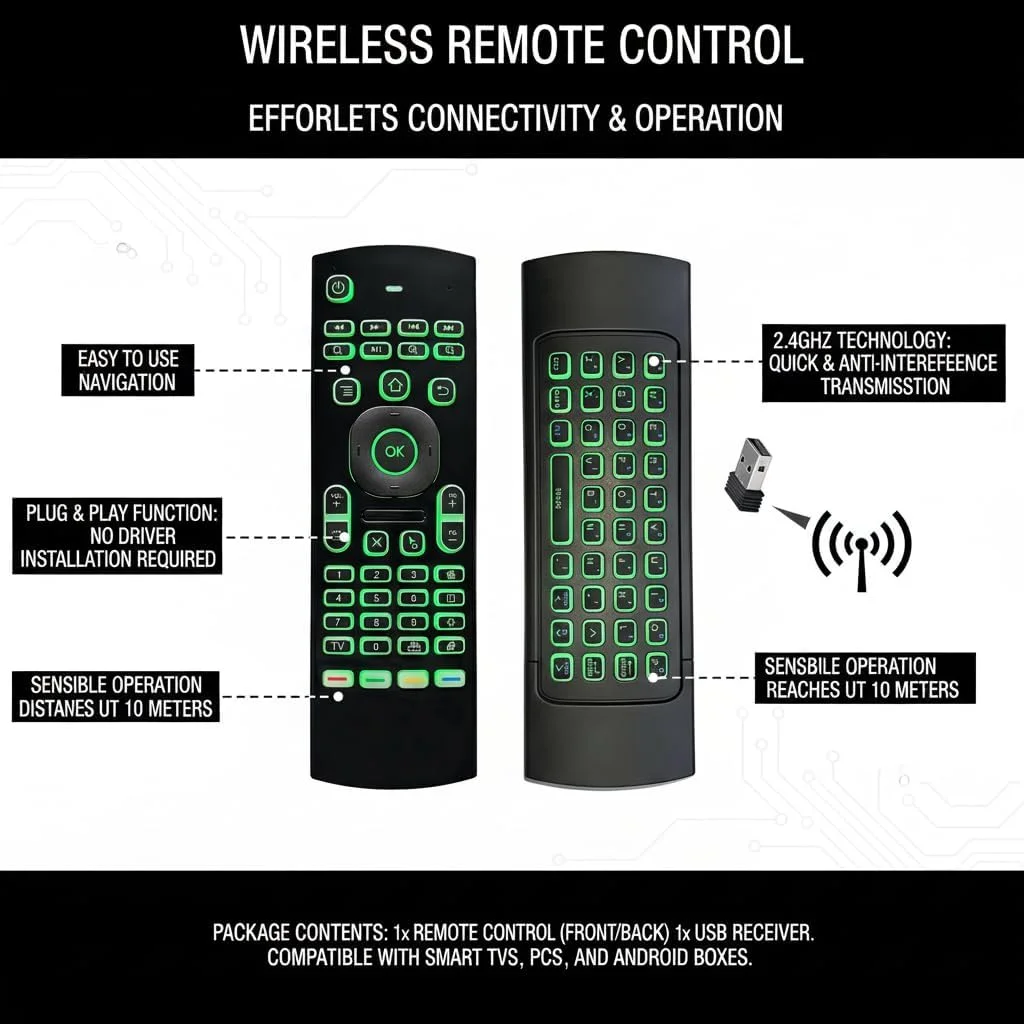 موس هوایی چندکاره MX3 2.4G با نور پس زمینه 7 رنگ، مینی کیبورد بی سیم و یادگیری کنترل از راه دور مادون قرمز برای اندروید باکس، پروژکتور، کامپیوتر و غیره
