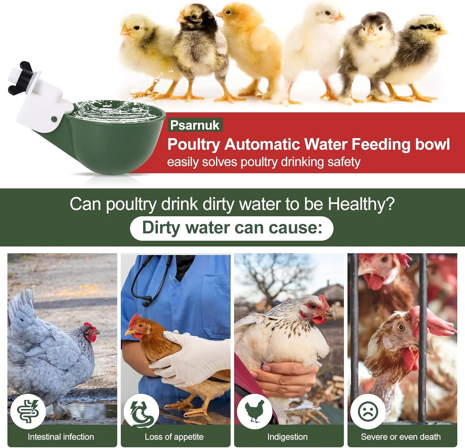 آبخوری اتوماتیک مرغ Psarnuk (بسته 8 عددی/سبز) - آبخوری بزرگ خودکار مرغ برای اردک، بوقلمون، بلدرچین، خرگوش، پرنده و سایر طیور مختلف به همراه مته