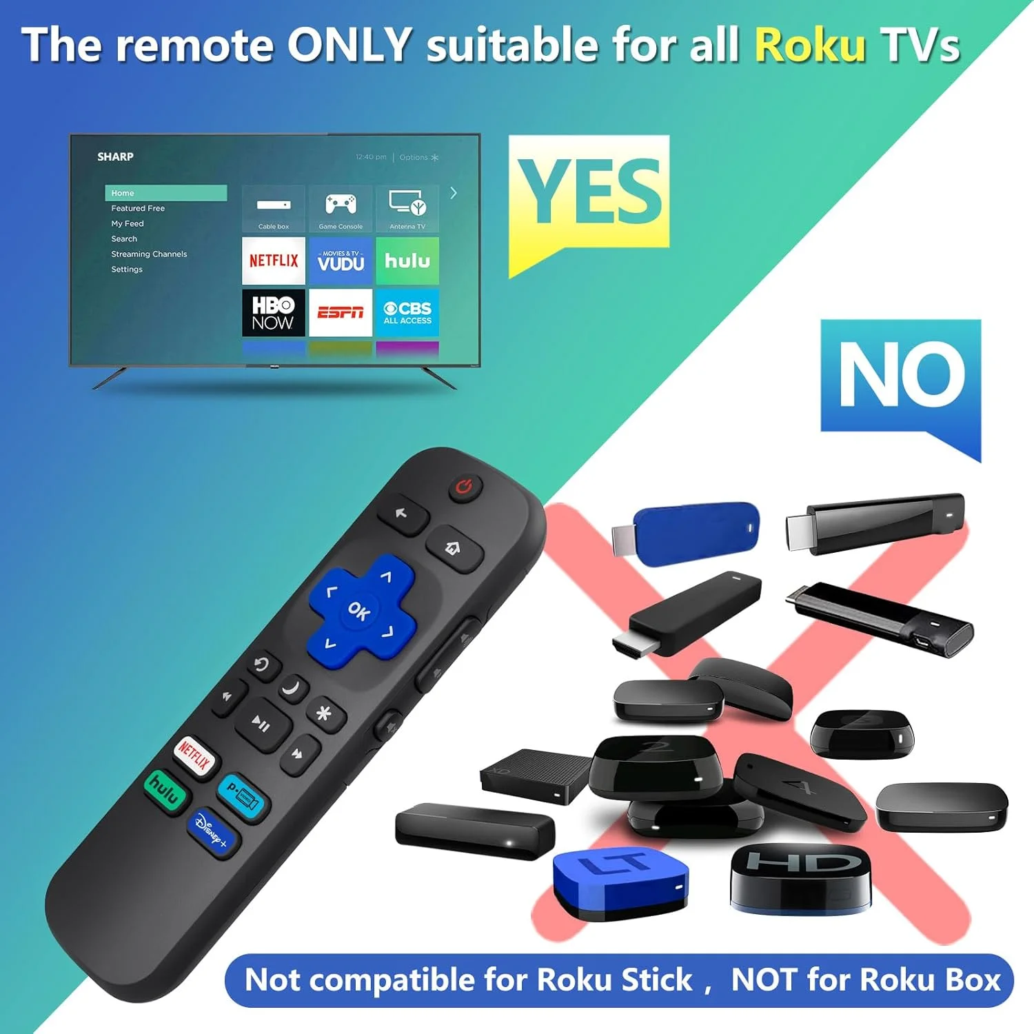 ریموت کنترل یونیورسال LOUTOC برای تلویزیون های Roku، جایگزین برای تلویزیون های TCL/Hisense/Sharp Roku، ریموت تلویزیون با دکمه های Netflix Disney+/Hulu/Prime Video