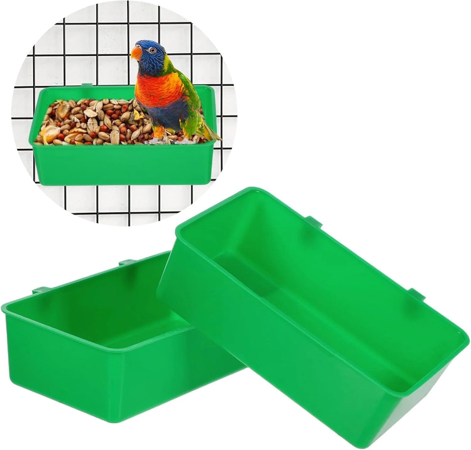 بسته 2 عددی ظرف غذای قفس پرنده، کاسه های آب و غذای پلاستیکی آویز، لوازم جانبی قفس طوطی، ظرف غذای مناسب برای حیوانات کوچک برای مرغداری، طوطی، فنچ، مرغ عشق (سبز)