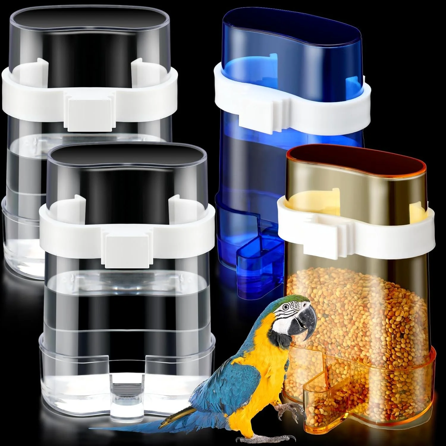 بسته 4 عددی ظرف غذای اتوماتیک بدون کثیفی و آبخوری پرندگان - لوازم جانبی قفس برای طوطی، عروس هلندی و قناری