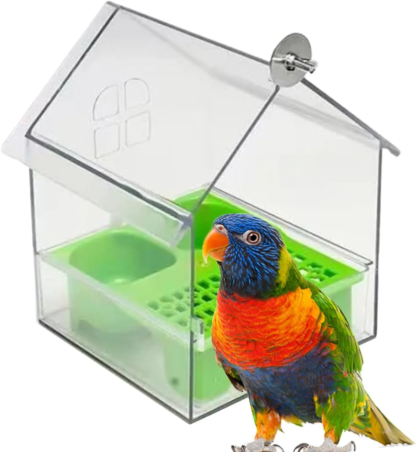 ظرف غذا و حمام پرنده شفاف با سقف، ظرف آب و غذای طوطی، خانه حمام آویز شفاف طوطی، لوازم جانبی قفس پرندگان برای فنچ و مرغ مگس خوار