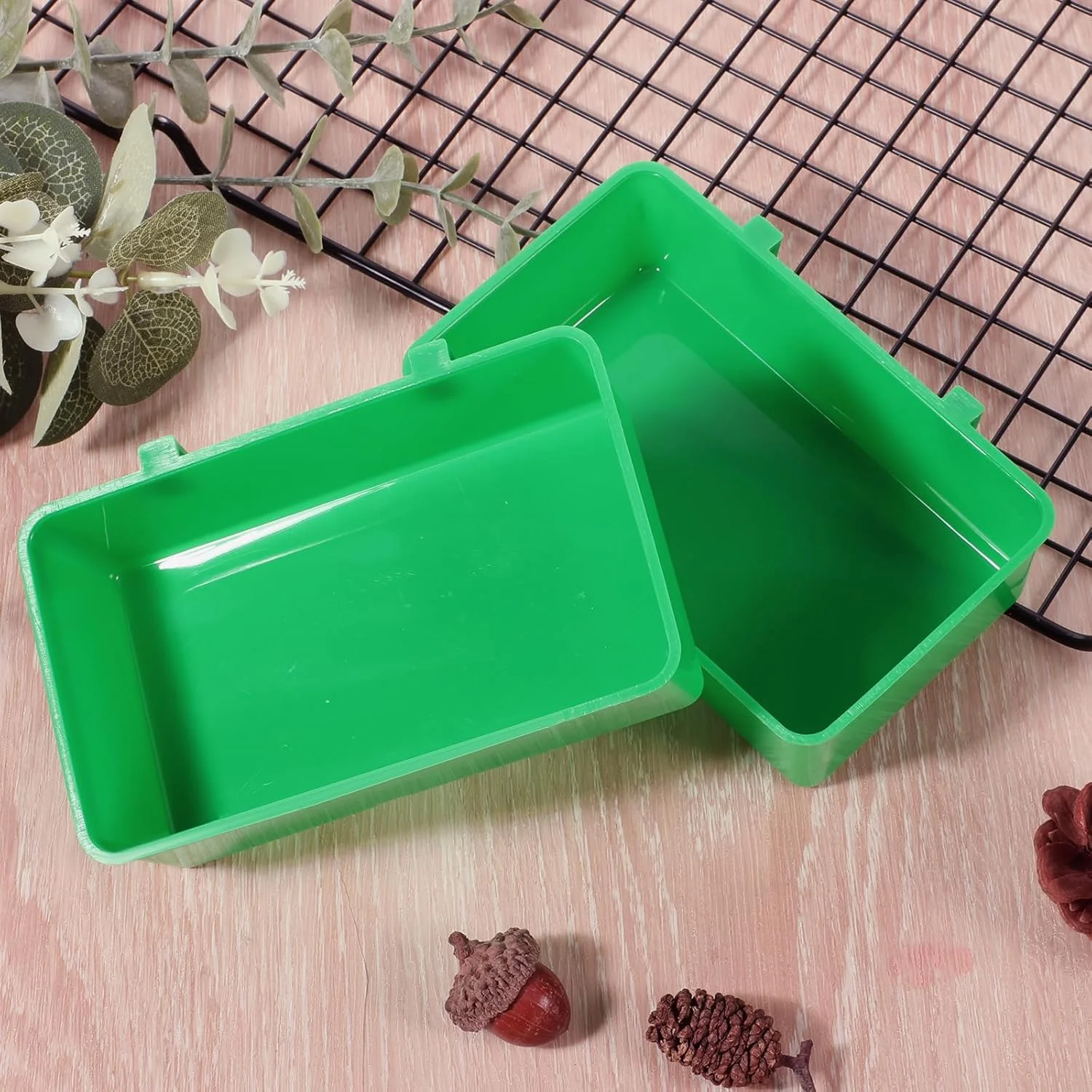 بسته 2 عددی ظرف غذای قفس پرنده، کاسه های آب و غذای پلاستیکی آویز، لوازم جانبی قفس طوطی، ظرف غذای مناسب برای حیوانات کوچک برای مرغداری، طوطی، فنچ، مرغ عشق (سبز)