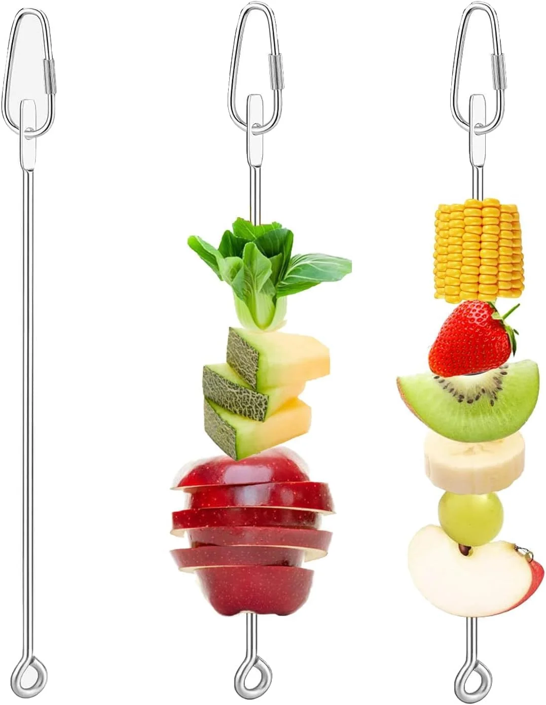 سیخ میوه و سبزیجات طوطی Maommadio، نگهدارنده غذای پرنده، نگهدارنده میوه و سبزیجات حیوانات کوچک، سیخ استیل ضد زنگ برای طوطی برزیلی، مرغ عشق، کانور و ماکائو (بسته 3 عددی)
