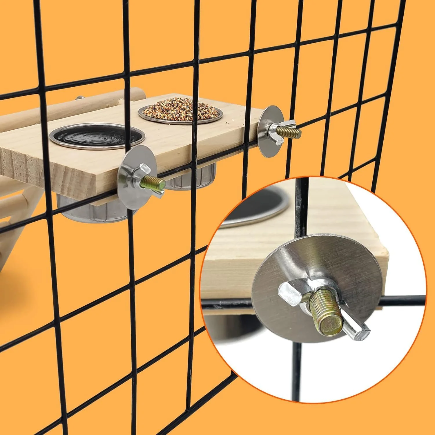 ظروف استیل غذای پرنده NALACAL با پایه چوبی نشیمنگاه، کاسه های آویز غذا، لوازم غذاخوری و آبخوری برای مرغ عشق، کانور، عروس هلندی، باجی، طوطی