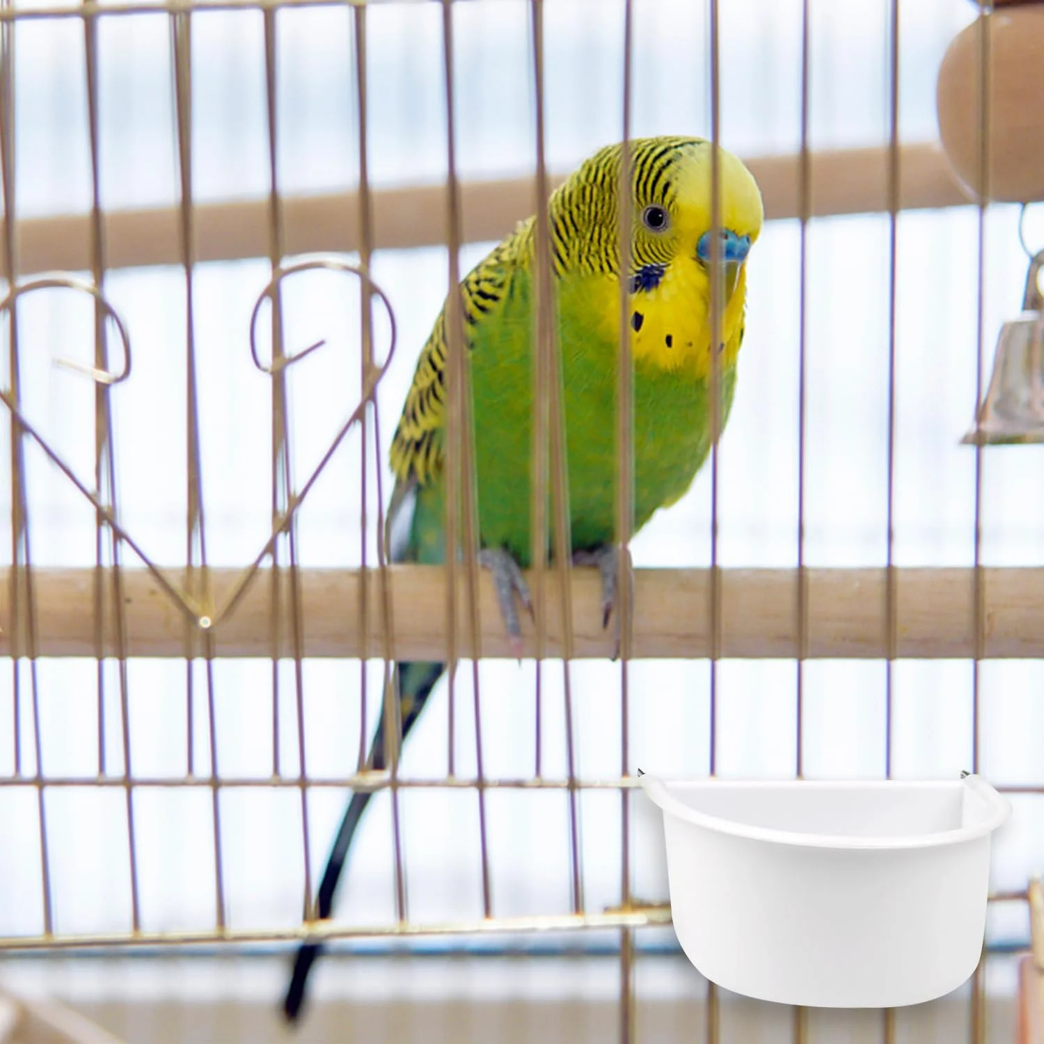 میش، ظرف غذای پرنده، 2 عدد، کاسه های تغذیه قفس پرنده، فنجان های پلاستیکی غذای پرنده D شکل با قلاب آویز