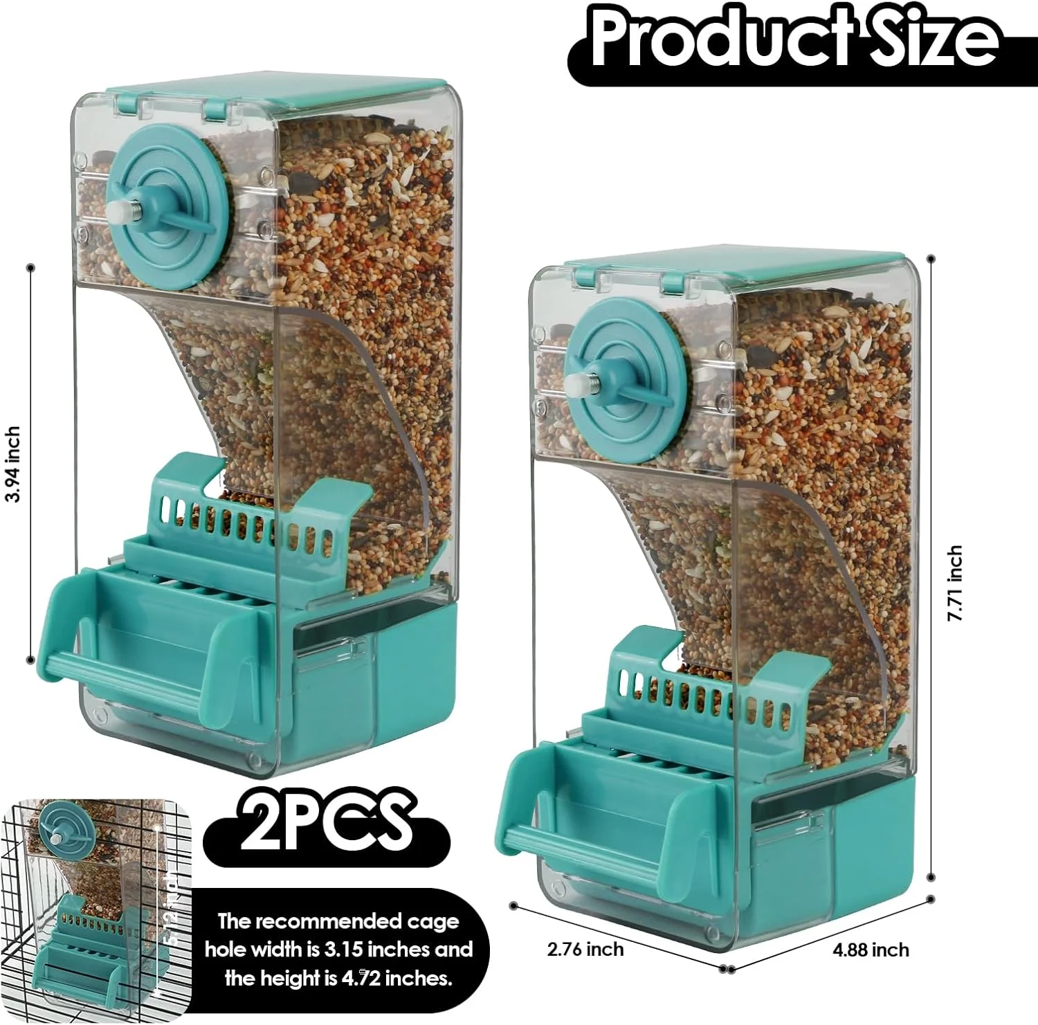ظرف غذای پرنده بدون ریخت و پاش 2 عددی، ظرف غذای دانه پرنده شفاف اتوماتیک، لوازم جانبی قفس پخش کننده غذای طوطی اکریلیک برای مرغ عشق، باجریگار، کاکادو، قناری، مرغ عشق (آبی)