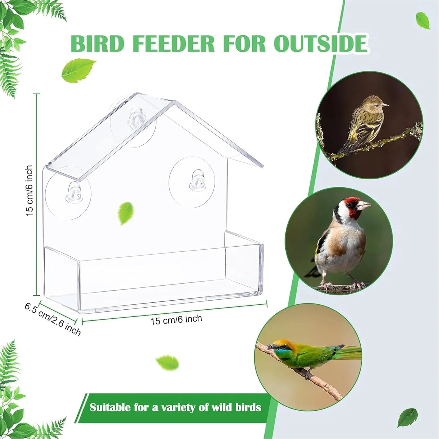 ظرف غذای پرنده LinJie، بطری آبخوری پرنده، ظرف شفاف پخش کننده دانه غذا، قابل آویزان کردن در قفس، بدون ایجاد کثیفی، نصب با مکنده، برای پرندگان کوچک، مرغ عشق، قناری، عروس هلندی