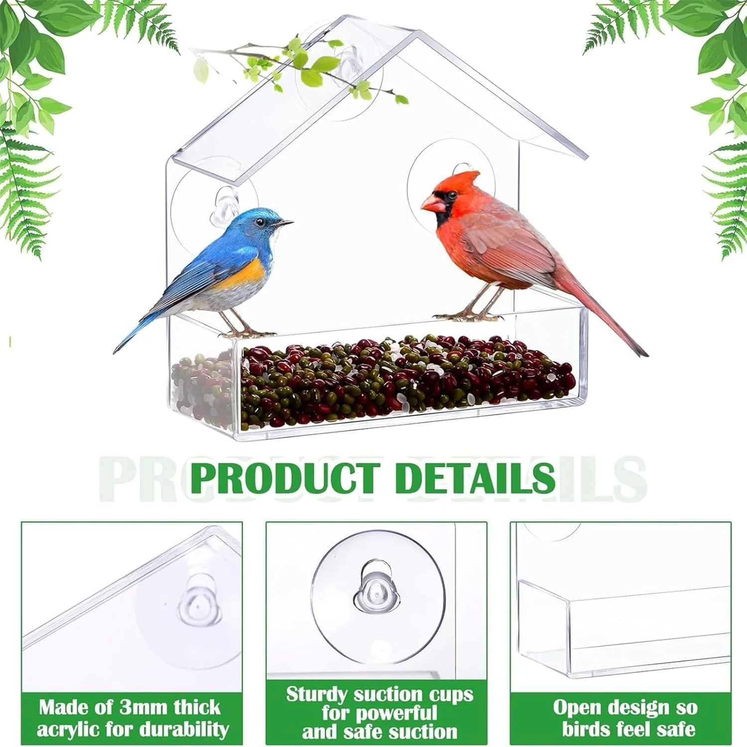 ظرف غذای پرنده LinJie، بطری آبخوری پرنده، ظرف شفاف پخش کننده دانه غذا، قابل آویزان کردن در قفس، بدون ایجاد کثیفی، نصب با مکنده، برای پرندگان کوچک، مرغ عشق، قناری، عروس هلندی