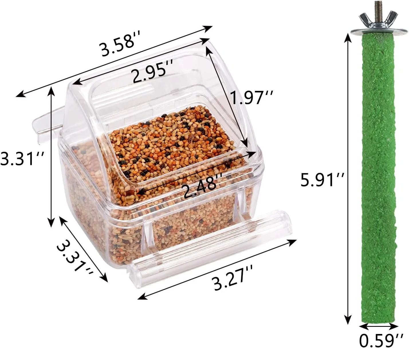 IBWell بسته 2 عددی کاسه آب پرنده ظرف غذای شفاف پرنده قفس پرنده بدون آشغال قفس پرنده فیدر طوطی با میله