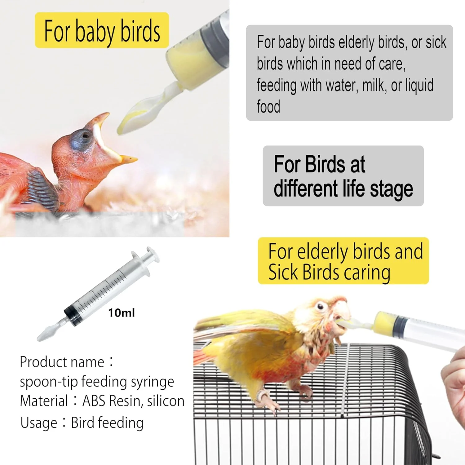 ست سرنگ تغذیه پرنده کودک HBSTUDIO، طوطی، حیوان خانگی کوچک، سرنگ تغذیه دستی، شیر، آب، غذای مایع، قابل استفاده مجدد، سرنگ با نوک قاشقی