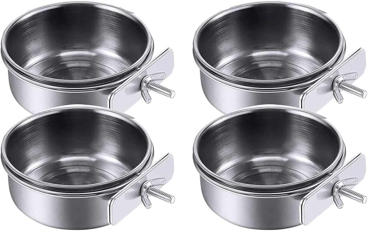 ظرف غذای استیل ضد زنگ حیوانات خانگی HBSTUDIO، کاسه آب 10 سانتی متری، کاسه های قفس خوراک طوطی با نگهدارنده، فنجان های ظرف غذا برای پرندگان و حیوانات کوچک (بسته 4 عددی)