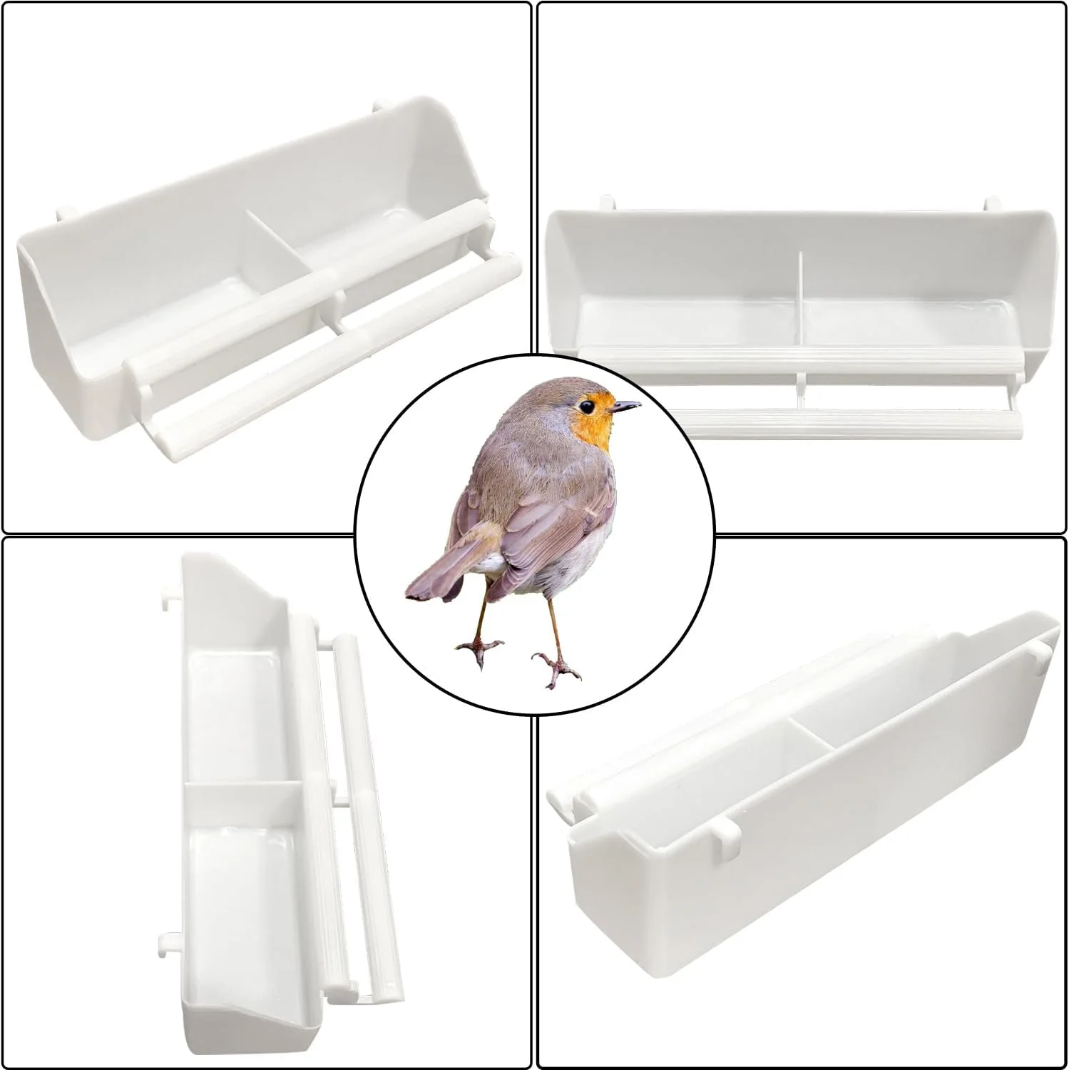 ظرف غذای پرنده 3 عددی، پخش کننده غذا، کاسه غذای پلاستیکی پرنده با میله های ایستاده و محفظه برای پرندگان کوچک و کبوترها