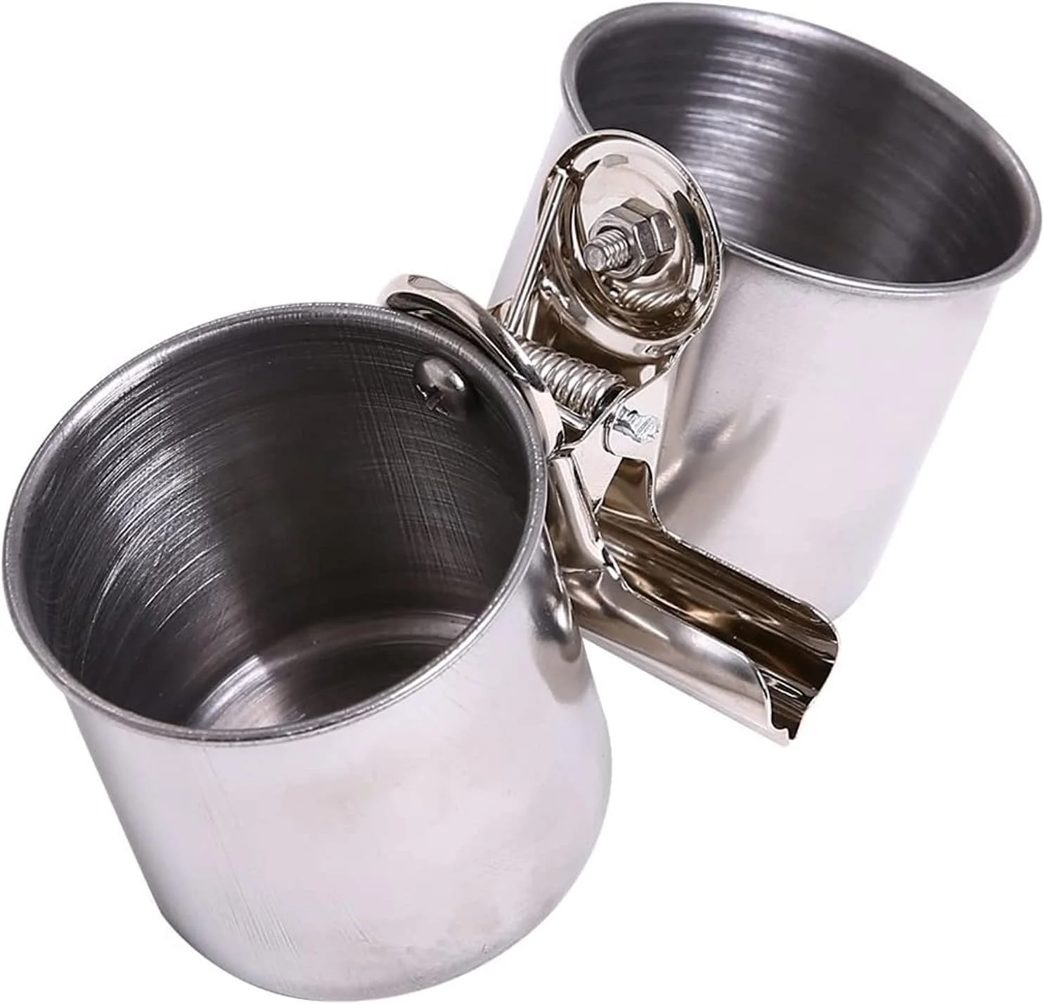 ظروف آبخوری پرندگان، کاسه پرنده برای قفس، فنجان های آویزان غذای طوطی، کاسه های قفس پرنده استیل ضد زنگ، پایه با گیره، مناسب برای تغذیه طوطی، نقره ای، بسته 2 عددی