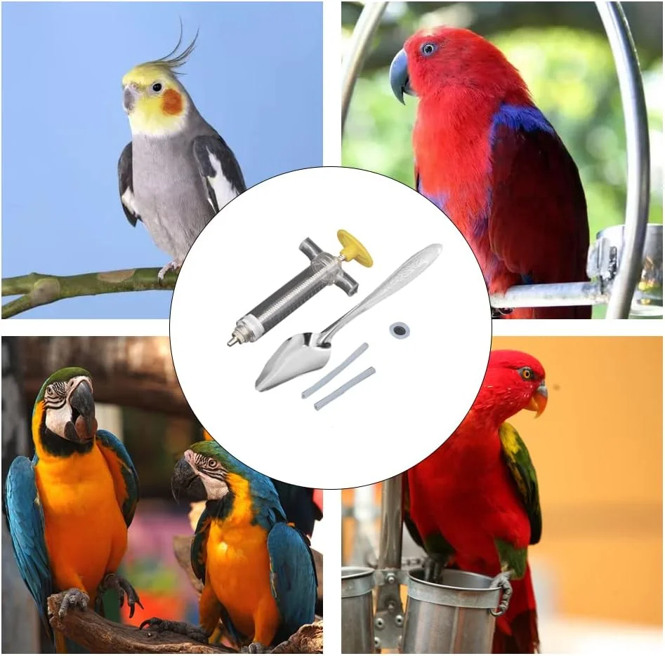 دو عدد سرنگ تغذیه دستی پرندگان (20 میلی لیتر، 10 میلی لیتر) به همراه دو عدد قاشق تغذیه، مناسب برای تغذیه شیر و دارو به پرندگان بیمار، طوطی و سایر حیوانات خانگی