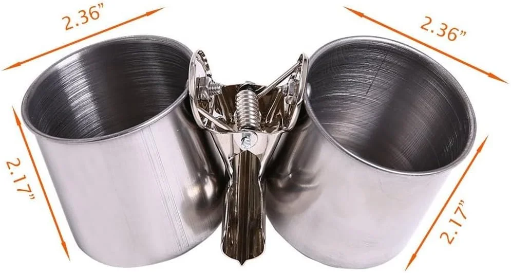 ظروف آبخوری پرندگان، کاسه پرنده برای قفس، فنجان های آویزان غذای طوطی، کاسه های قفس پرنده استیل ضد زنگ، پایه با گیره، مناسب برای تغذیه طوطی، نقره ای، بسته 2 عددی