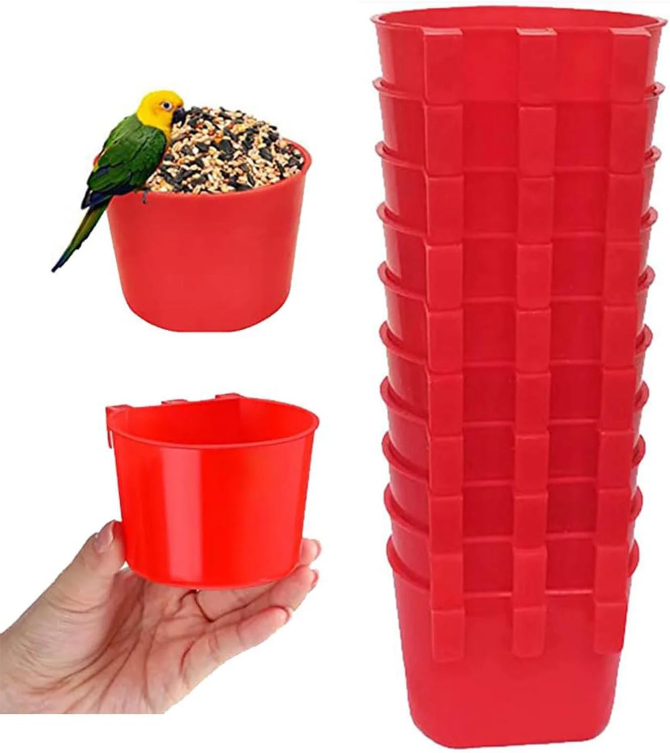 فنجان های خوراک دهنده قفس پرندگان، 20 عدد فنجان آب قفس مرغ فیدر پرنده کاسه دانه آویز ظرف غذاخوری آب خرگوش سیم آویز غذا برای طوطی، مرغ عشق، طیور، کبوتر