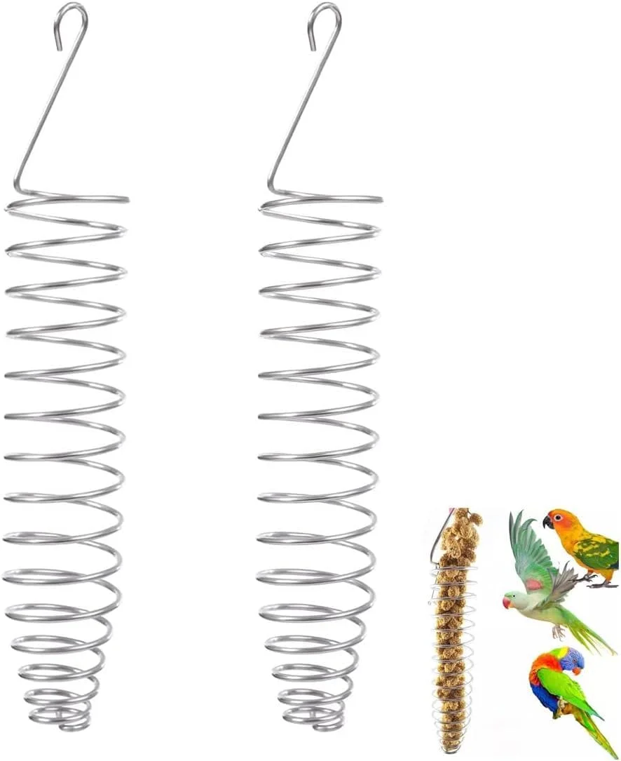 نگهدارنده غذای پرنده، بسته 2 عددی اسباب بازی های جستجوی غذا برای قفس پرنده، تغذیه کننده های آویزان استیل ضد زنگ، سبد غذای پرندگان برای میوه، سبزیجات، غلات، گندم، اسباب بازی های جویدنی برای طوطی برزیلی، مرغ عشق، کاکادو
