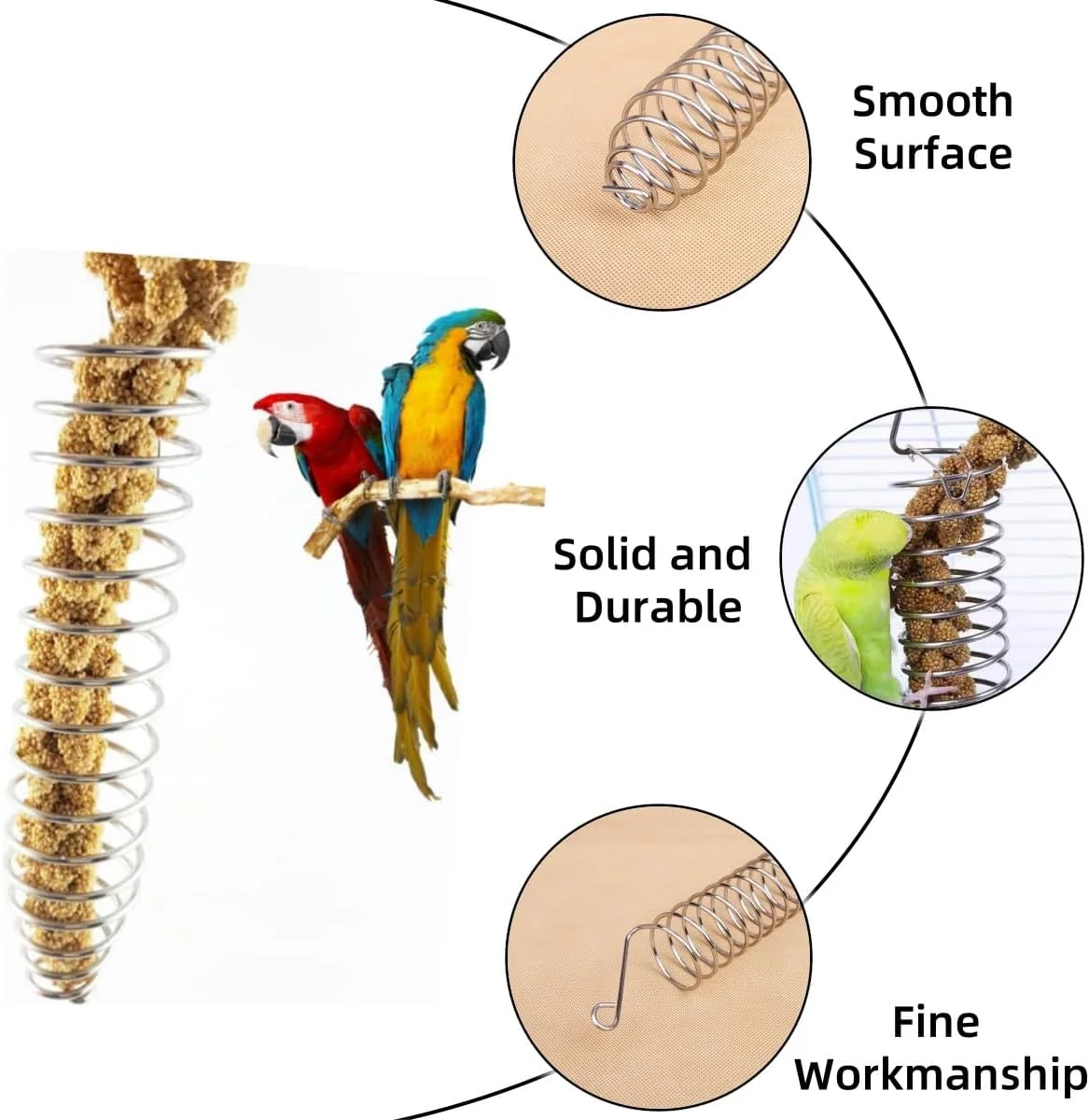 نگهدارنده غذای پرنده، بسته 2 عددی اسباب بازی های جستجوی غذا برای قفس پرنده، تغذیه کننده های آویزان استیل ضد زنگ، سبد غذای پرندگان برای میوه، سبزیجات، غلات، گندم، اسباب بازی های جویدنی برای طوطی برزیلی، مرغ عشق، کاکادو