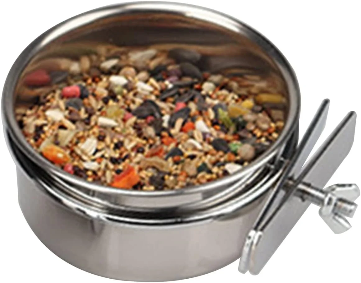 ظرف غذای پرنده فاونوو از جنس استیل ضد زنگ، جعبه غذای طوطی با گیره نگهدارنده، فنجان آب، شیشه غذا برای کوکاتیل، کانور، باجریگار، پاراکیت، طوطی