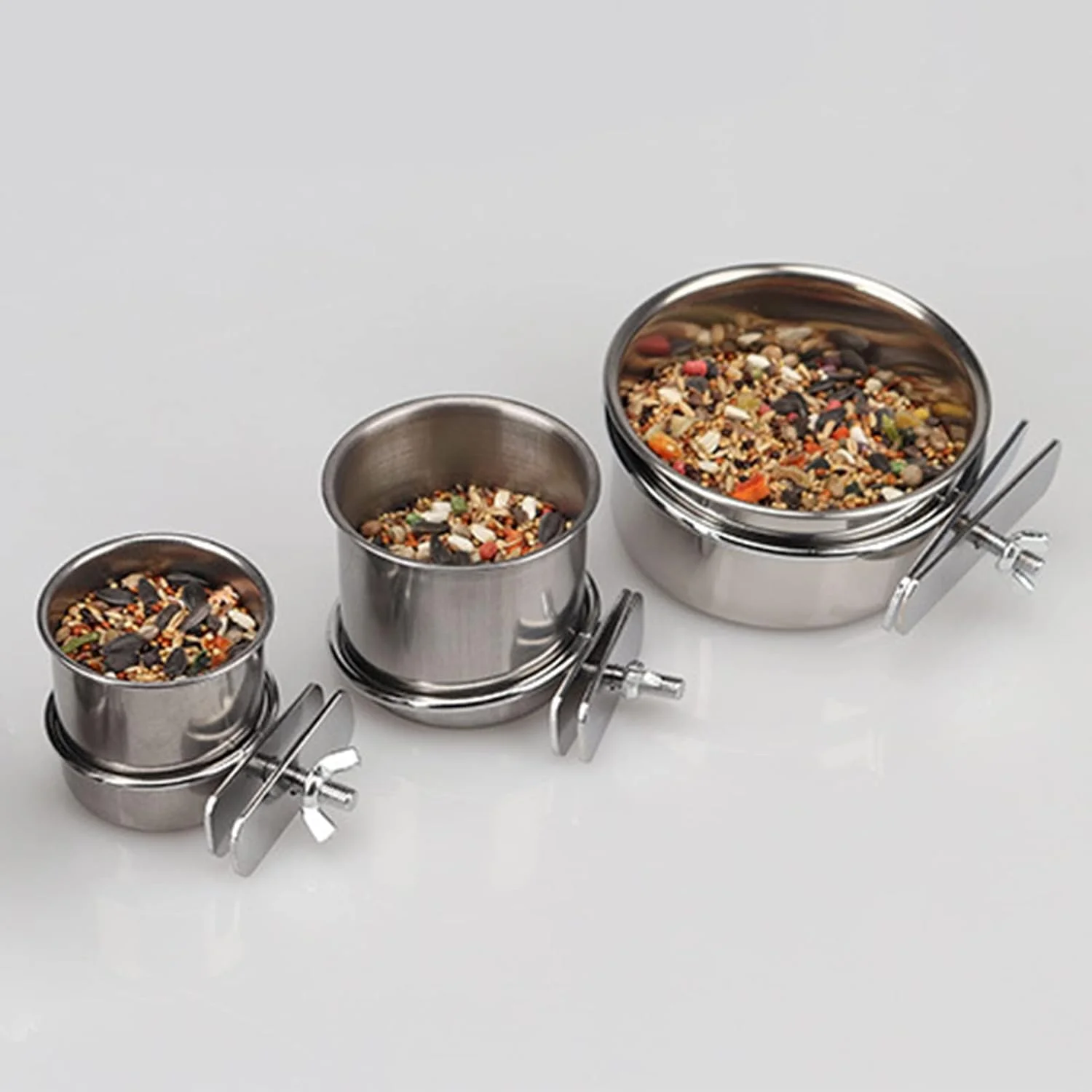 ظرف غذای پرنده فاونوو از جنس استیل ضد زنگ، جعبه غذای طوطی با گیره نگهدارنده، فنجان آب، شیشه غذا برای کوکاتیل، کانور، باجریگار، پاراکیت، طوطی