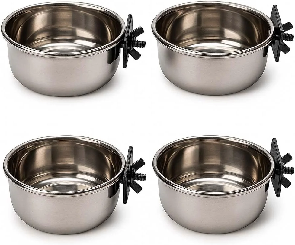 ظرف غذای استیل قفس پرنده پتز امپایر با گیره نگهدارنده، 200 میلی لیتر (بسته 4 عددی)