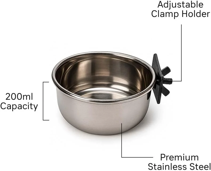 ظرف غذای استیل قفس پرنده پتز امپایر با گیره نگهدارنده، 200 میلی لیتر (بسته 4 عددی)