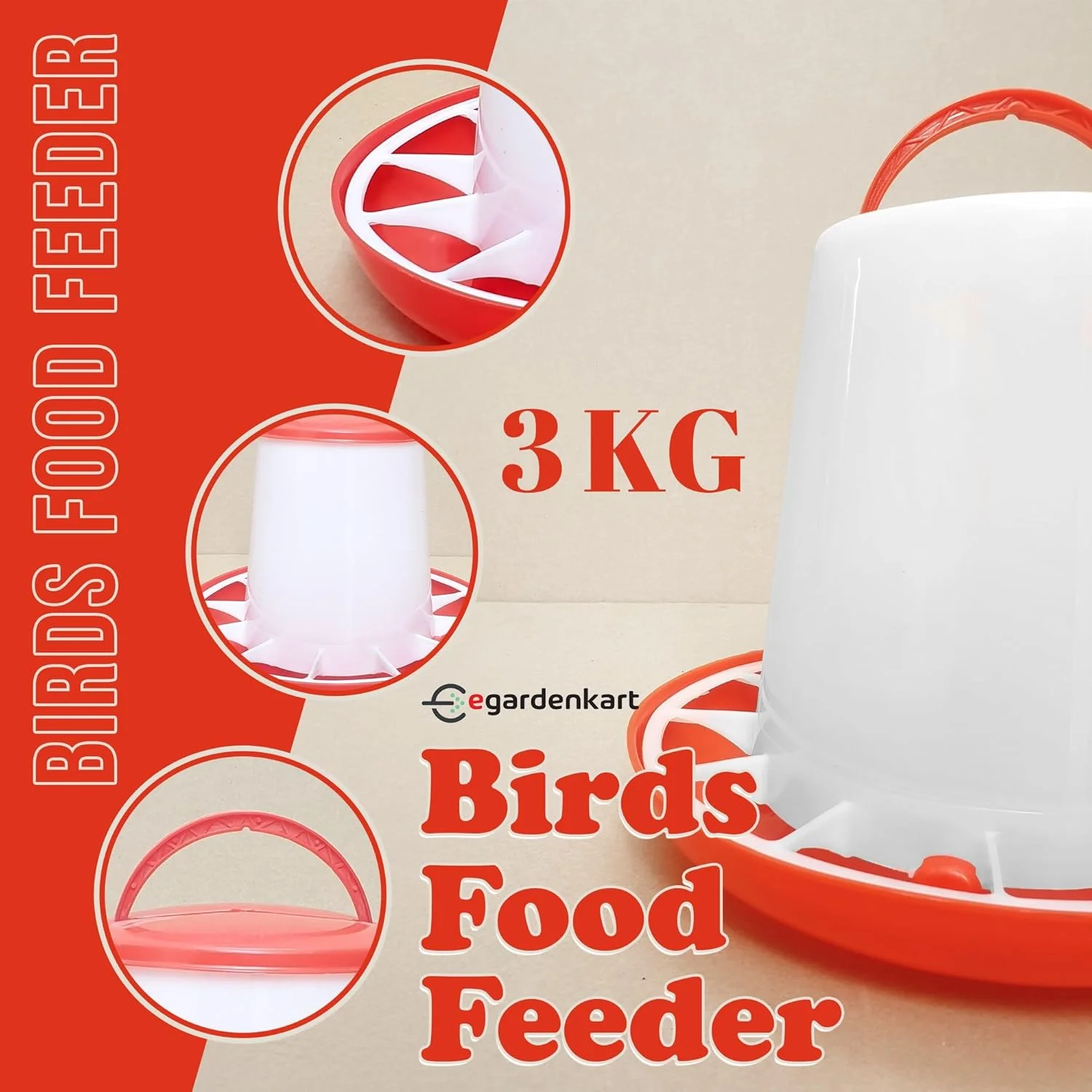 ظرف غذای پرندگان Egardenkart - 3 کیلوگرم، ظرف غذای پرندگان فضای باز | ظرف غذا برای همه پرندگان و حیوانات (3 کیلوگرم)