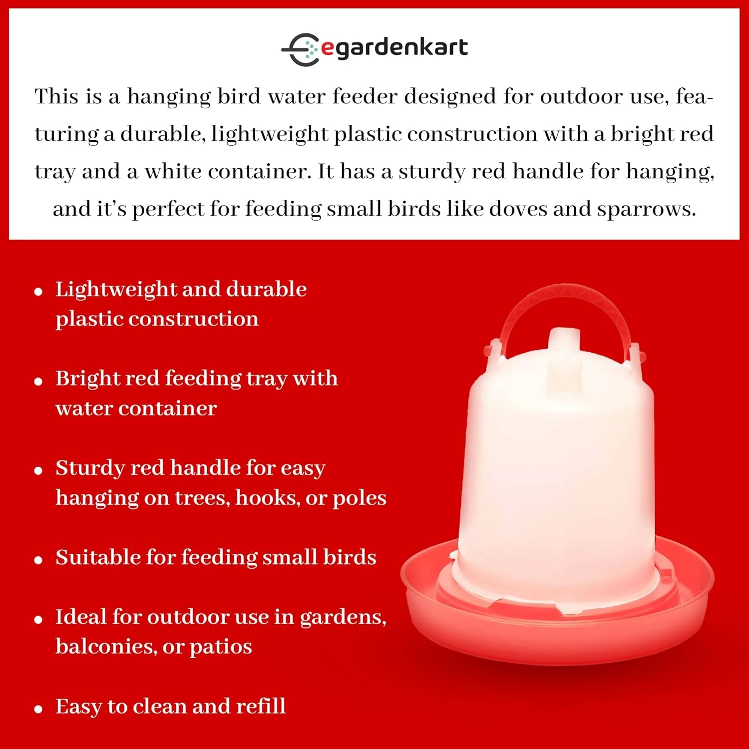 آبخوری پرندگان ایگاردن کارت، مناسب فضای باز - 6 لیتر، آبخوری پرندگان فضای باز | آب پخش کن پرندگان برای همه پرندگان و حیوانات | آبخوری پرندگان فضای باز (6 لیتر) آبخوری پرندگان ایگاردن کارت، مناسب فضای باز - 6 لیتر، آبخوری پرندگان فضای باز | آب پخش کن پرندگان برای همه پرندگان و حیوانات | آبخوری پرندگان فضای باز (6 لیتر)