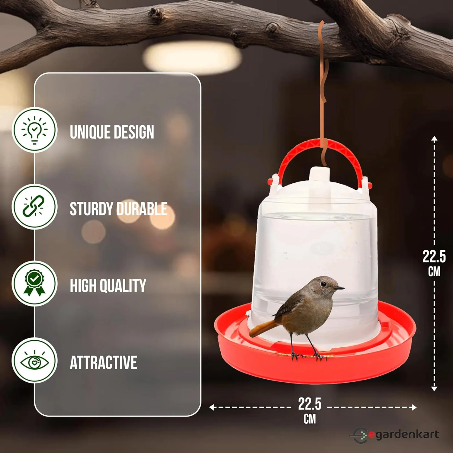 آبخوری پرندگان مناسب فضای باز ایگاردن کارت - 3 لیتر، آبخوری پرندگان فضای باز | آب پخش کن پرندگان برای همه پرندگان و حیوانات | آبخوری پرندگان فضای باز (3 لیتر)
