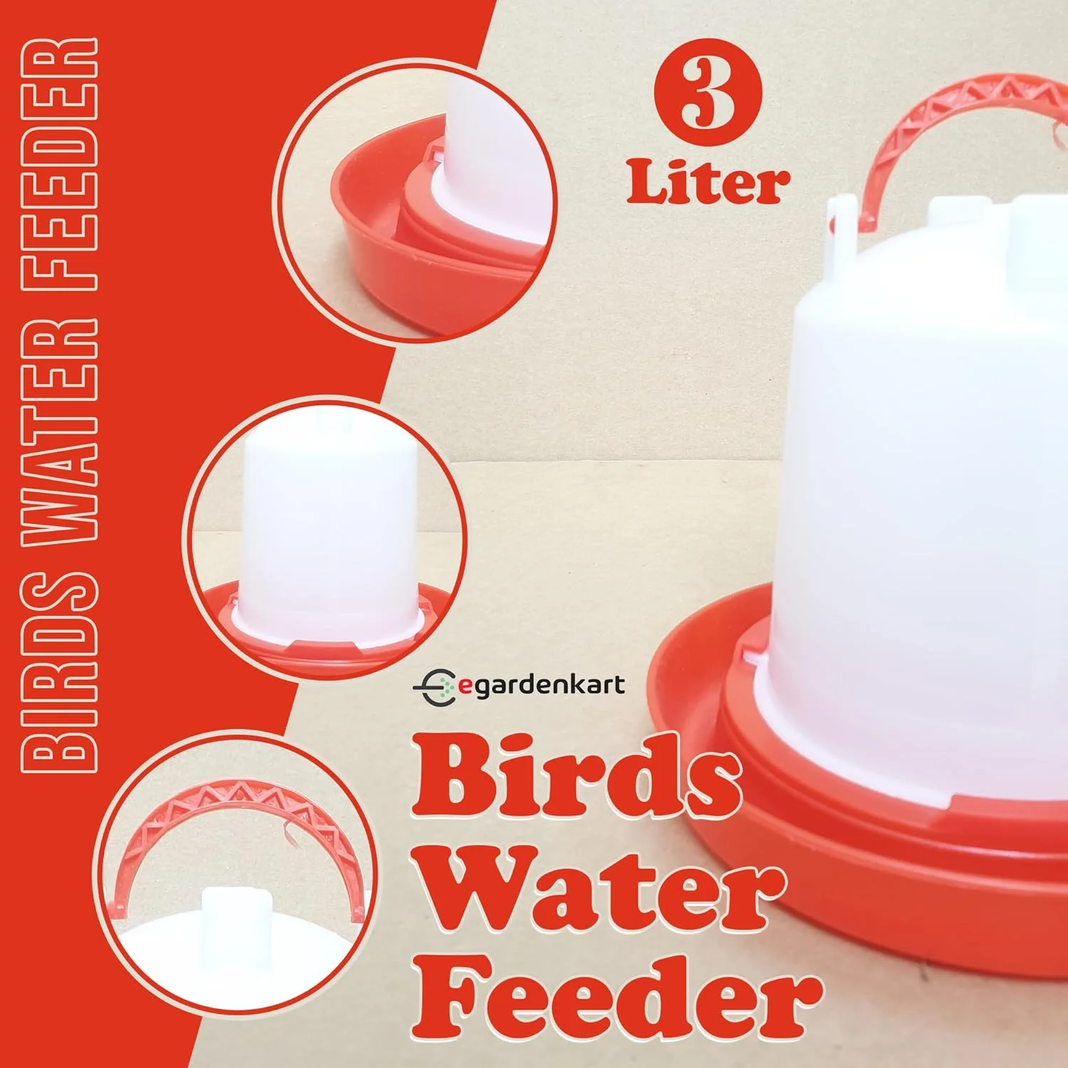 آبخوری پرندگان مناسب فضای باز ایگاردن کارت - 3 لیتر، آبخوری پرندگان فضای باز | آب پخش کن پرندگان برای همه پرندگان و حیوانات | آبخوری پرندگان فضای باز (3 لیتر)