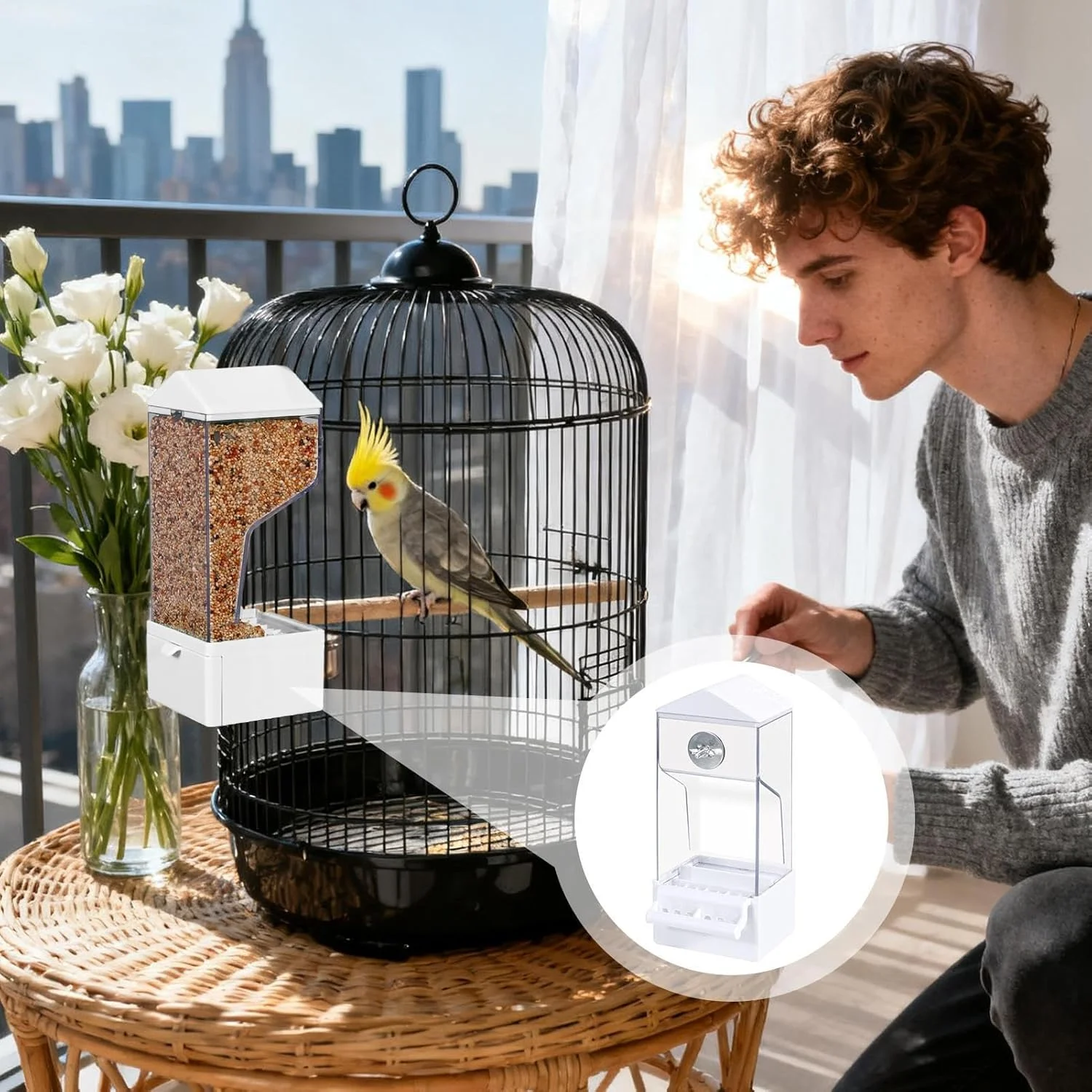 ظرف غذای پرنده برای قفس | ظرف غذای خودکار طوطی برای بیرون قفس - ظرف غذای شفاف پرندگان برای محوطه حیوانات، حیاط خلوت، بالکن، پاسیو، حصار، تراس ظرف غذای پرنده برای قفس | ظرف غذای خودکار طوطی برای بیرون قفس - ظرف غذای شفاف پرندگان برای محوطه حیوانات، حیاط خلوت، بالکن، پاسیو، حصار، تراس