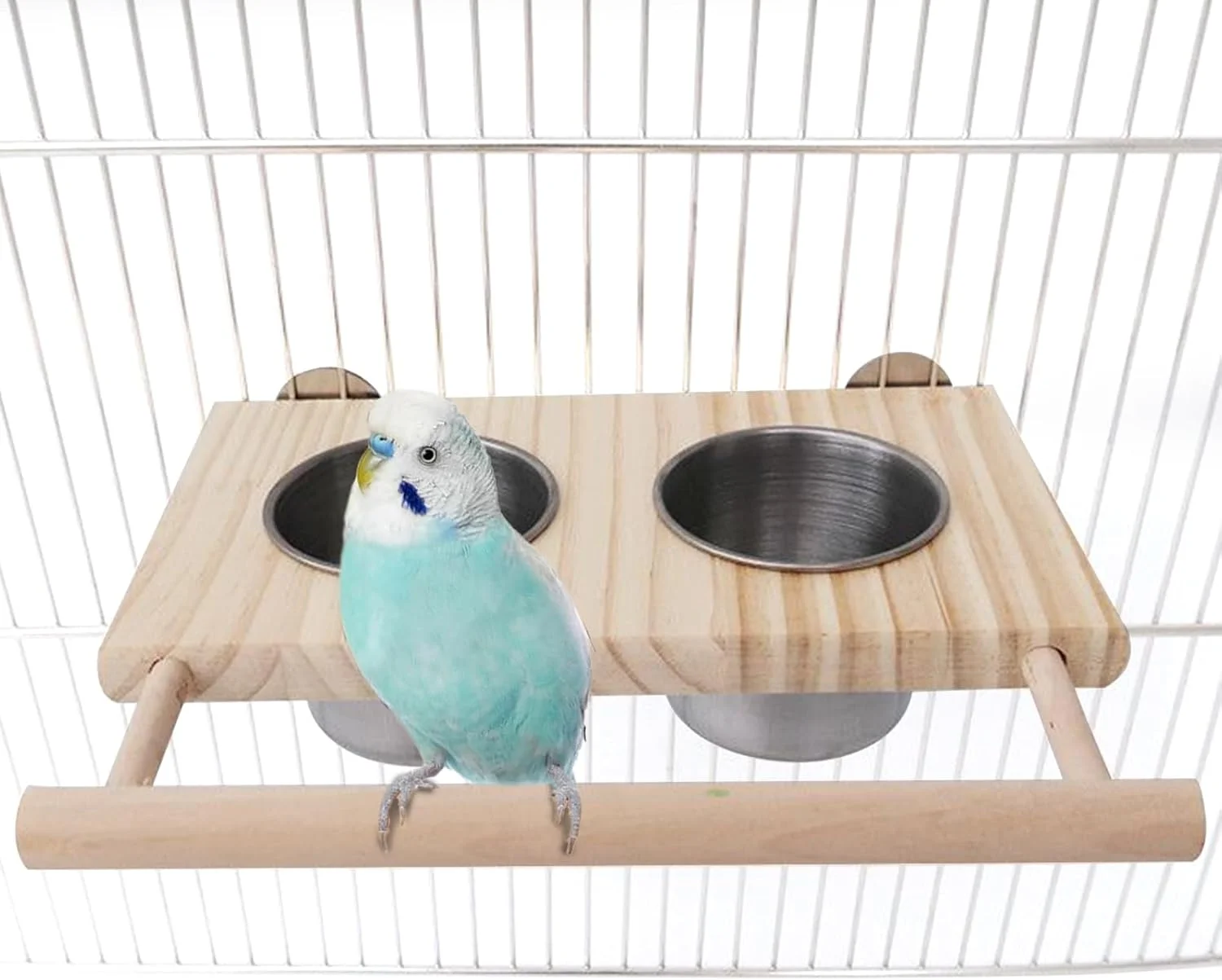 نشیمنگاه طوطی، جایگاه پرنده طوطی برزیلی - لوازم حیوانات خانگی چوبی با کاسه های استیل ضد زنگ برای طوطی برزیلی، عروس هلندی، طوطی کاکادو، فنچ، مرغ عشق، تغذیه و نوشیدن پرندگان کوچک و متوسط