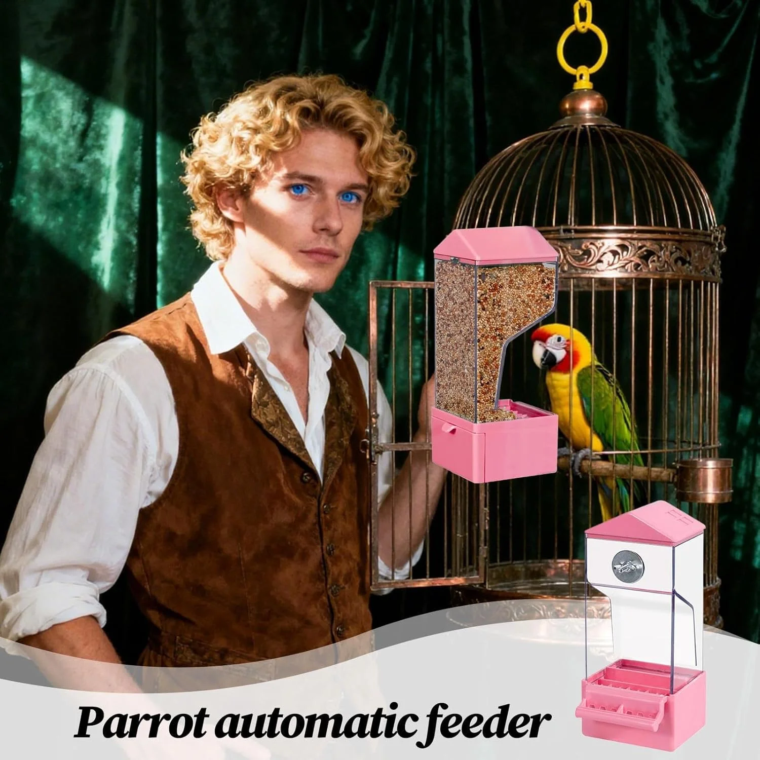 ظرف غذای پرنده برای قفس - ظرف غذای اتوماتیک طوطی خارجی قفس، ظرف غذای شفاف پرندگان برای حیوانات، مناسب برای حیاط خلوت، بالکن، پاسیو، حصار و تراس