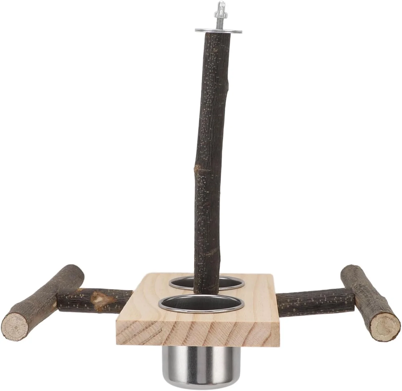 پایه چوبی فاباتر، کاسه های آویز چوبی راش، فنجان های استیل ضد زنگ کاکادو، سکوی محکم، خوراک دهنده پرنده برای یک محل استراحت راحت، 1 ست خوراک دهنده آویز (11 قطعه)