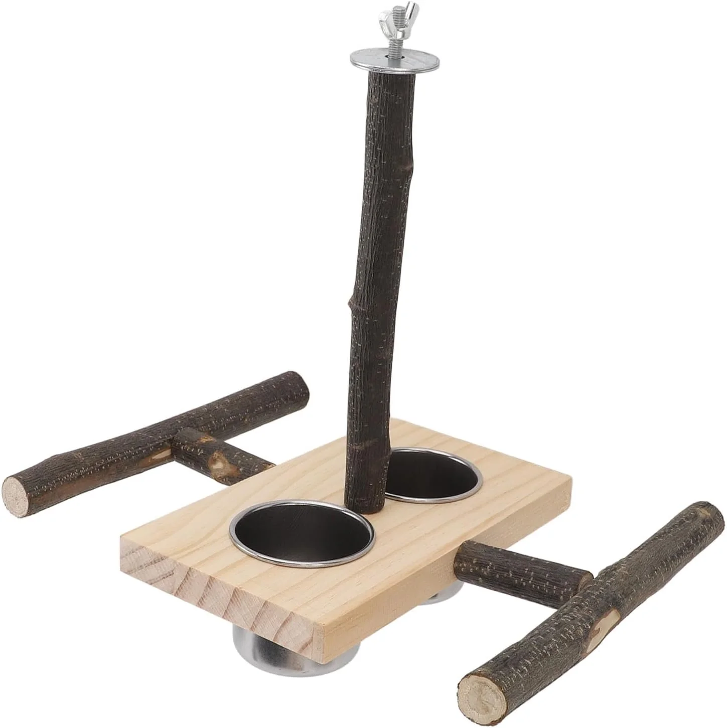 پایه چوبی فاباتر، کاسه های آویز چوبی راش، فنجان های استیل ضد زنگ کاکادو، سکوی محکم، خوراک دهنده پرنده برای یک محل استراحت راحت، 1 ست خوراک دهنده آویز (11 قطعه)