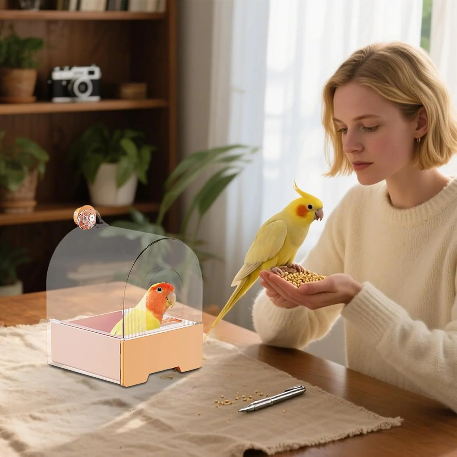 ظرف غذای طوطی، ظرف غذای کشویی طوطی | خانه غذاخوری پرندگان داخلی و خارجی برای قناری، فنچ، گنجشک، سینه سرخ، باغ، بالکن، پاسیو