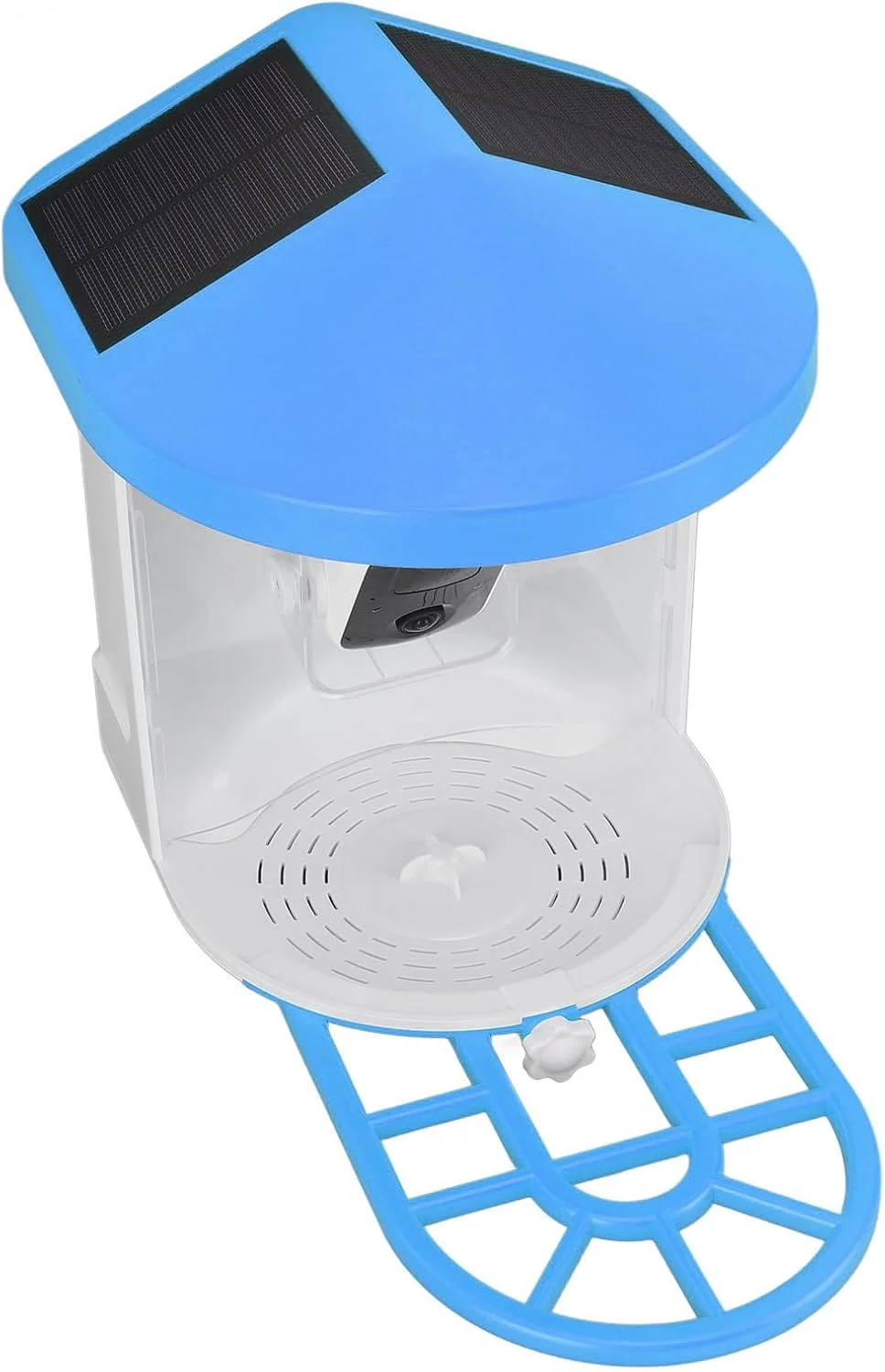 دوربین هوشمند تشخیص پرنده 1080P با قابلیت تغذیه خورشیدی، دید در شب بی سیم، قابلیت مکالمه دو طرفه، مناسب تماشا پرندگان به همراه باتری 5000 میلی آمپر برای پاسیو و بالکن (آبی)