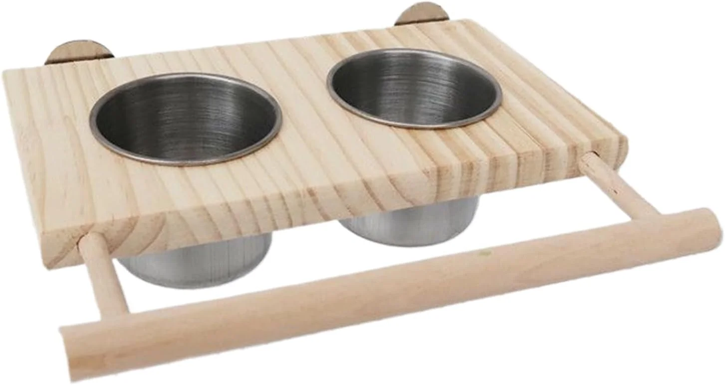 نشیمنگاه پرنده برای قفس - پایه پرنده، آبخوری، اسباب بازی های کانور | لوازم حیوانات خانگی چوبی با کاسه های استیل ضد زنگ برای پاراکیت، کانور، کوکاتیل، ماکائو، فنچ، مرغ عشق، کوچک، متوسط، غذا خوردن، نوشیدن