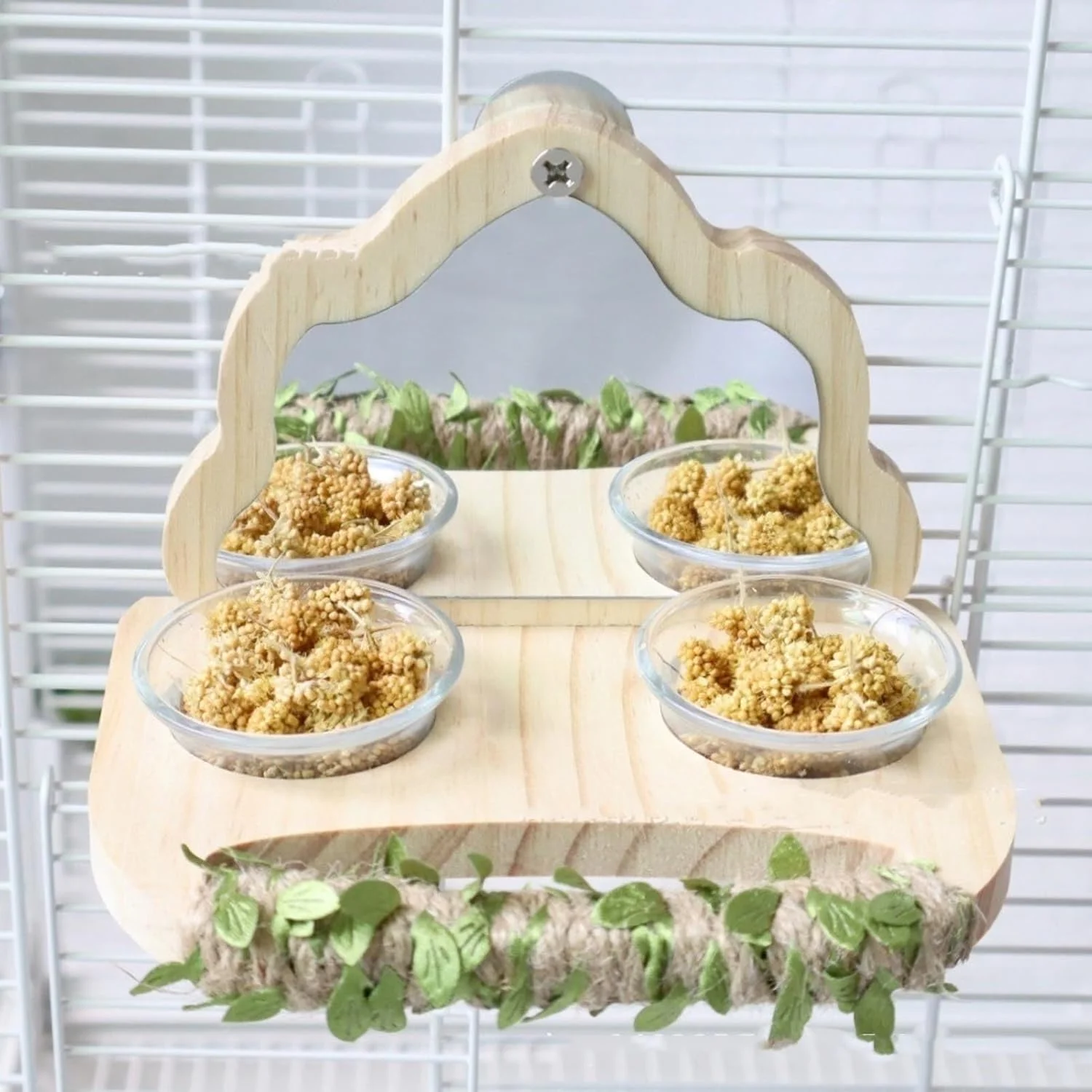 جام غذاخوری آینه ای Jiawu، پایه غذای جذاب و زیبا برای اسباب بازی تعاملی، سکوی چوبی پرنده