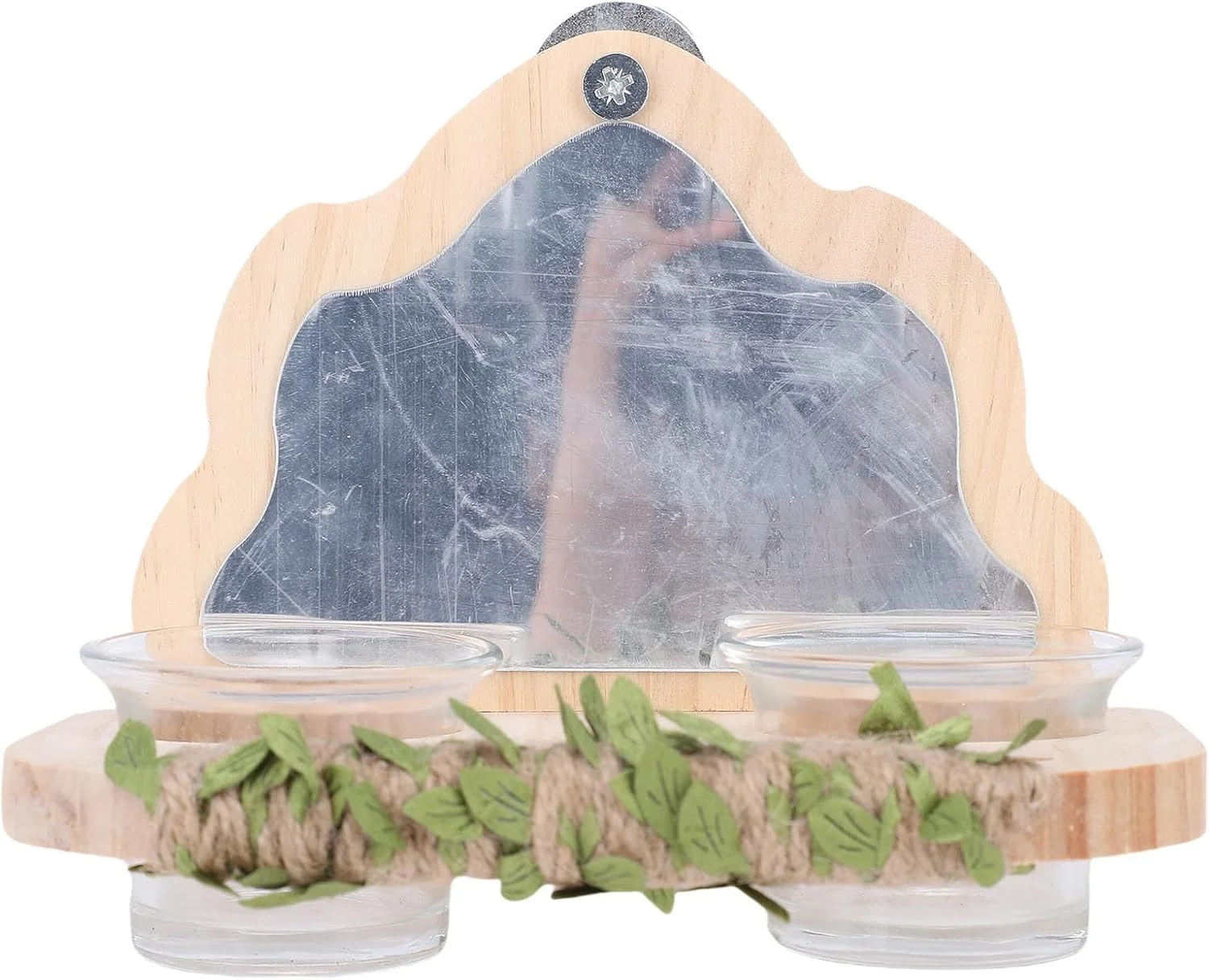 جام غذاخوری آینه ای Jiawu، پایه غذای جذاب و زیبا برای اسباب بازی تعاملی، سکوی چوبی پرنده