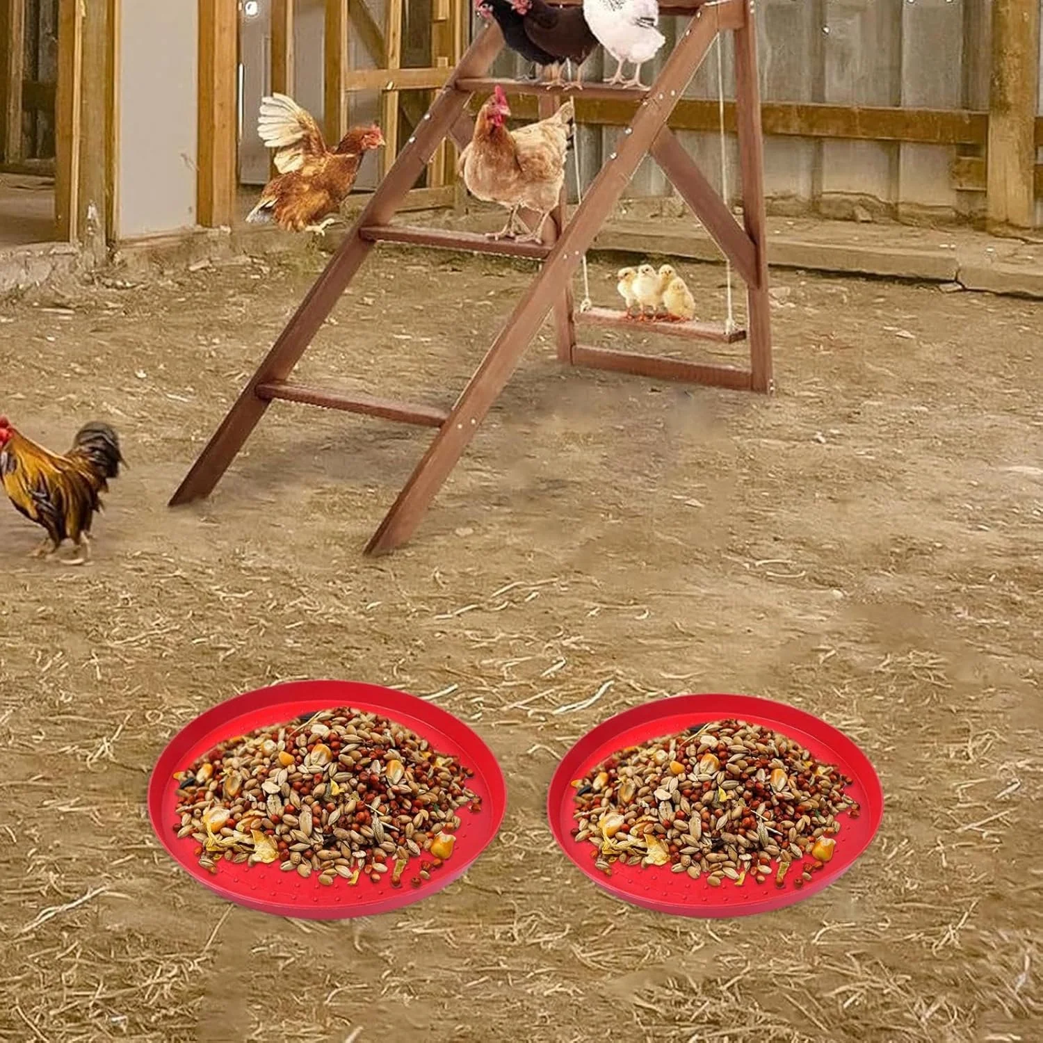سینی غذای طیور - بشقاب پیش غذای جوجه سینی های خوراک دهنده طیور - کاسه قابل حمل برای حیاط خلوت باغ مزرعه انبار محوطه پرندگان اردک مرغ کبوتر غاز جوجه بلدرچین