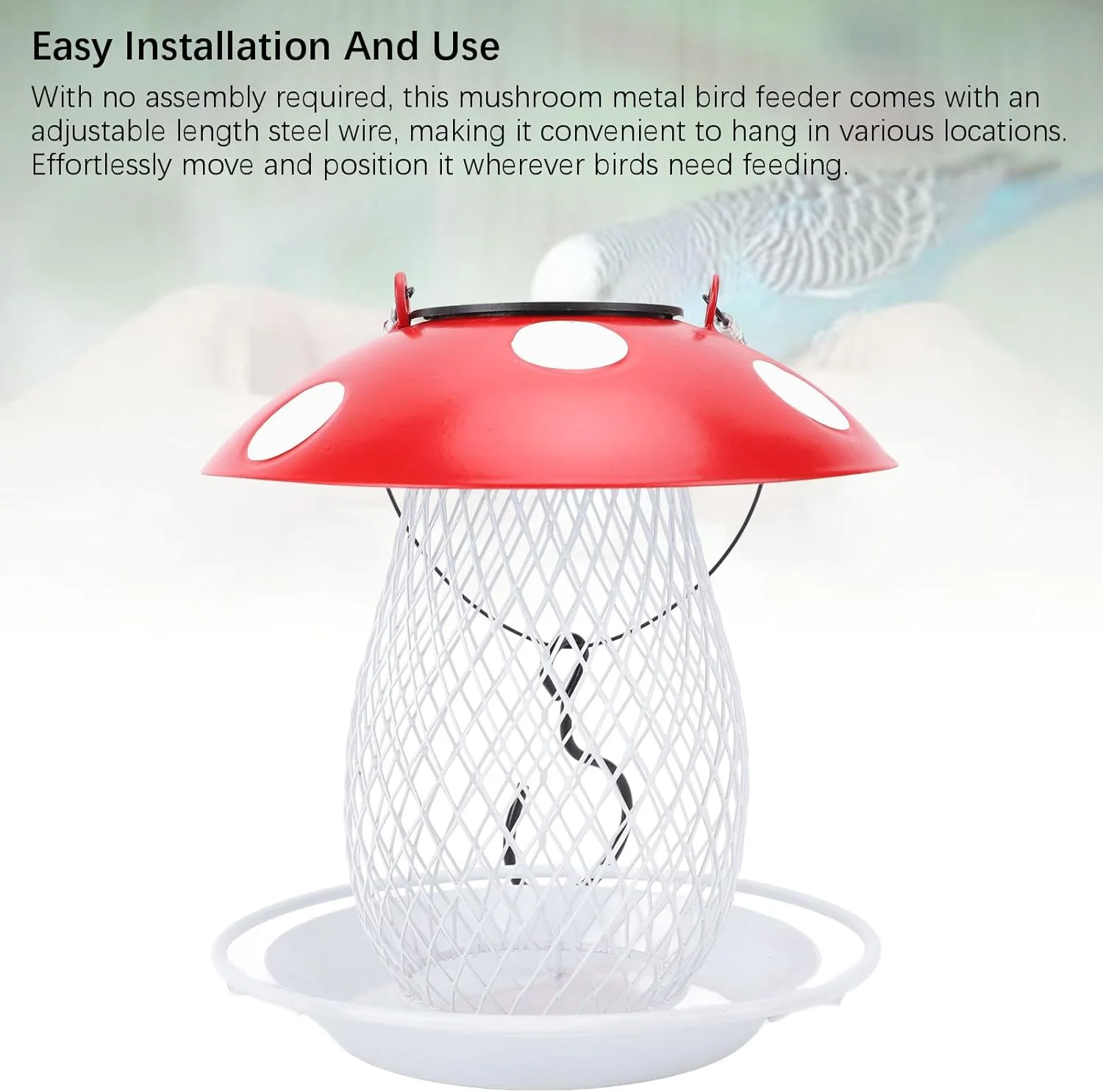 خانه پرنده آویز فضای باز Jiawu، خانه پرنده وحشی آهنی قارچی شکل برای باغ، بالکن