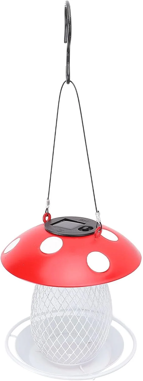 خانه پرنده آویز فضای باز Jiawu، خانه پرنده وحشی آهنی قارچی شکل برای باغ، بالکن