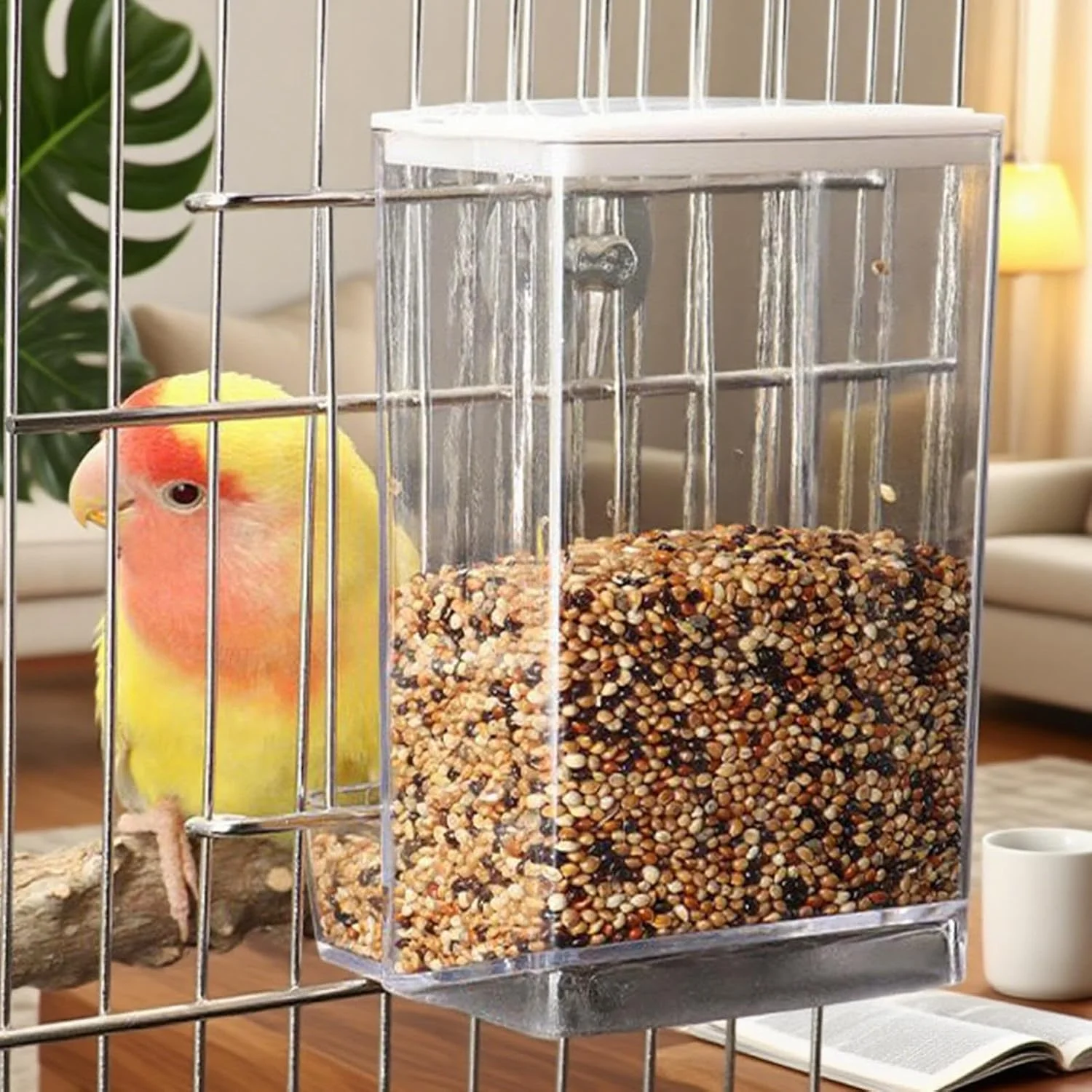 ظرف غذای پرنده خودکار برای فضای باز | پخش کننده غذای پرنده جداشدنی - محفظه غذای شفاف برای طوطی، مرغ مگس خوار، مرغ، پاسیو، پنجره