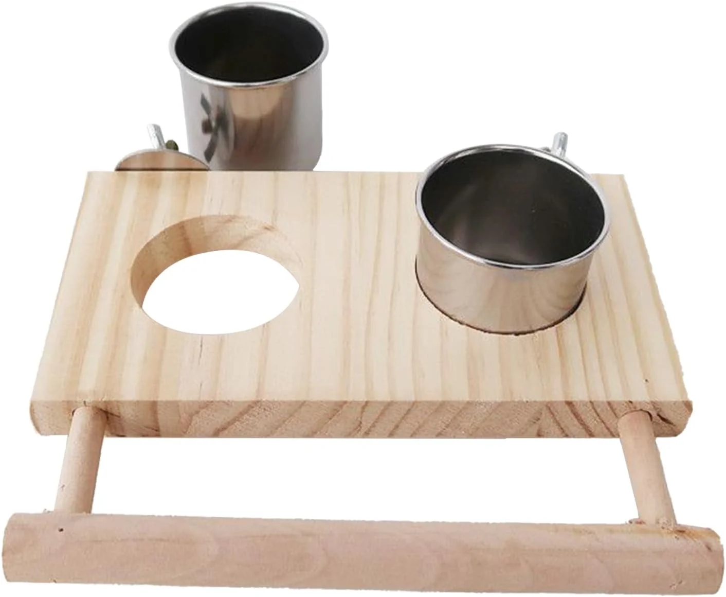 نشیمنگاه طوطی | لوازم جانبی پرنده، نشیمنگاه چوبی با کاسه های استیل ضد زنگ برای طوطی های متوسط و کوچک، عروس هلندی، کانور، مرغ عشق، فنچ، ماکائو برای نوشیدن