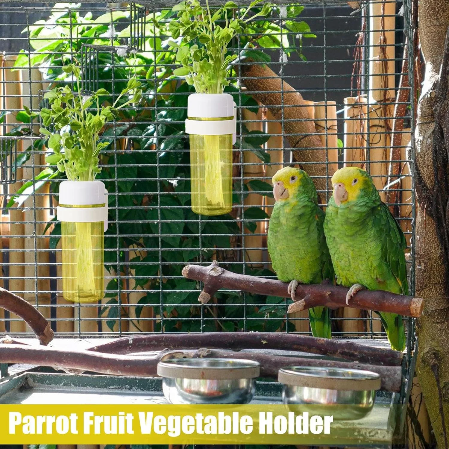 نگهدارنده سبزیجات طوطی | غذاخوری با طراحی ذخیره آب برای طوطی ها | لوازم تغذیه غذای پرندگان خانگی، سبزیجات را برای طوطی برزیلی، مرغ عشق، ماکائو و فنچ تازه نگه می دارد