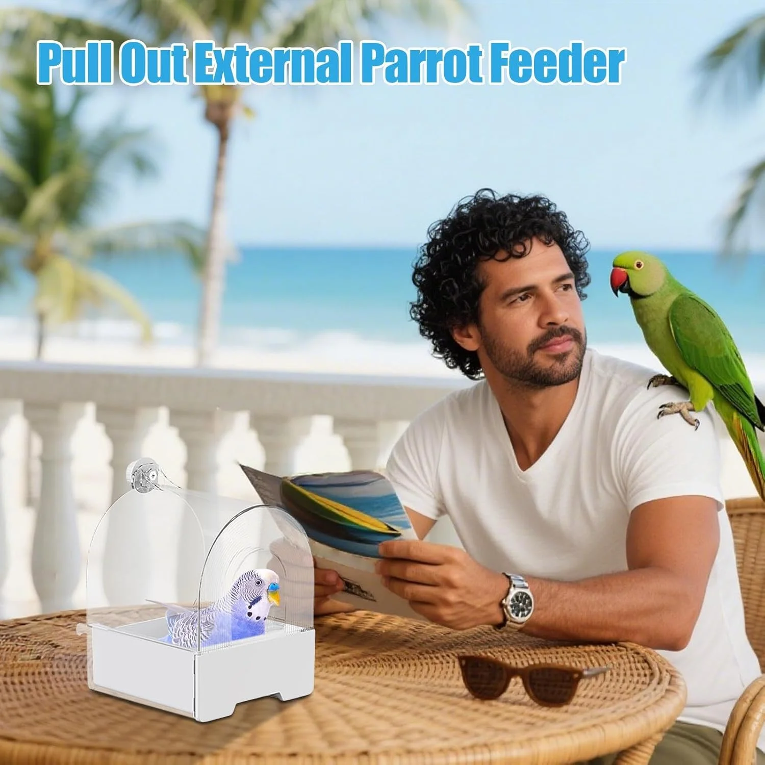 ظرف غذای پرنده برای قفس | ظرف غذای طوطی کشویی خارجی، تجهیزات تزئینی غذاخوری و حمام برای حیوانات پرندگان برای حیاط خلوت باغ تراس بالکن حصار پاسیو